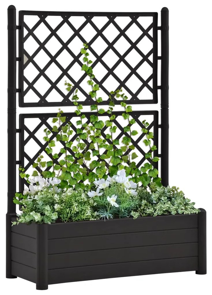 313985 vidaXL Vaso/floreira de jardim com treliça 100x43x142 cm PP antracite