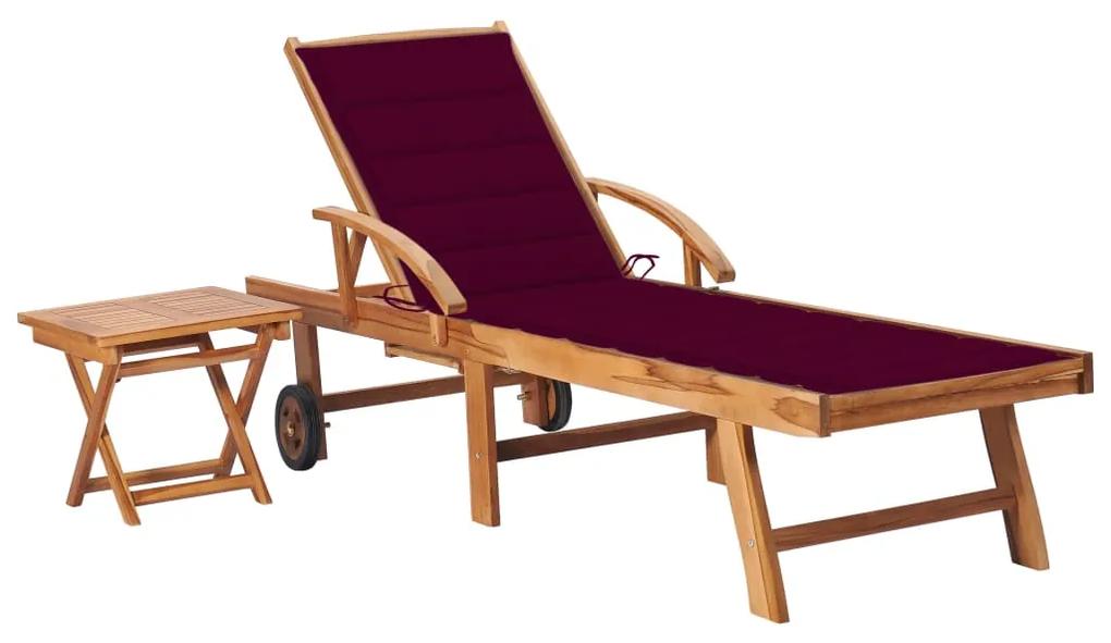 3063030 vidaXL Espreguiçadeira com mesa e almofadão madeira de teca maciça
