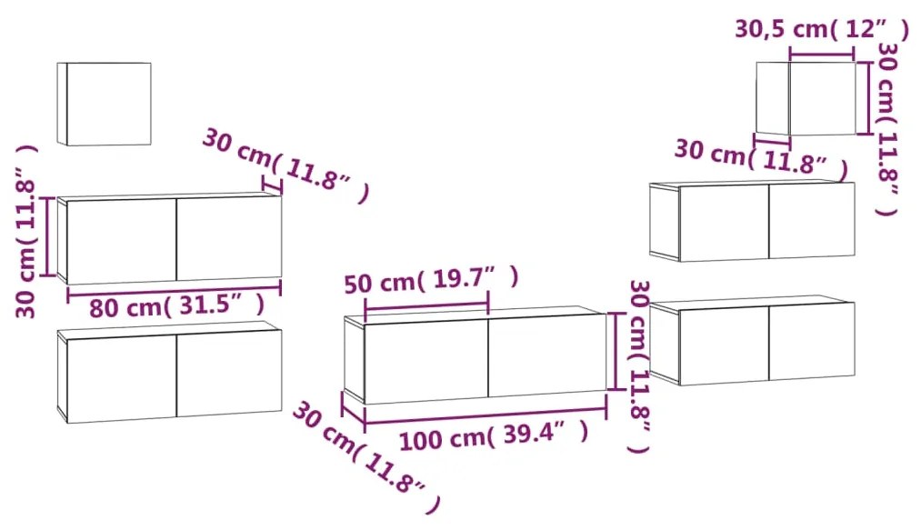 7 pcs conjunto de móveis de TV derivados de madeira preto