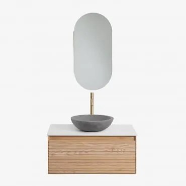 Conjunto De Móvel De Casa De Banho Suspenso Em Madeira De Freixo Tedrik Castanho Fresno & Cimento Cinzento Redondo Ø40 Cm Tarsis & - Sklum