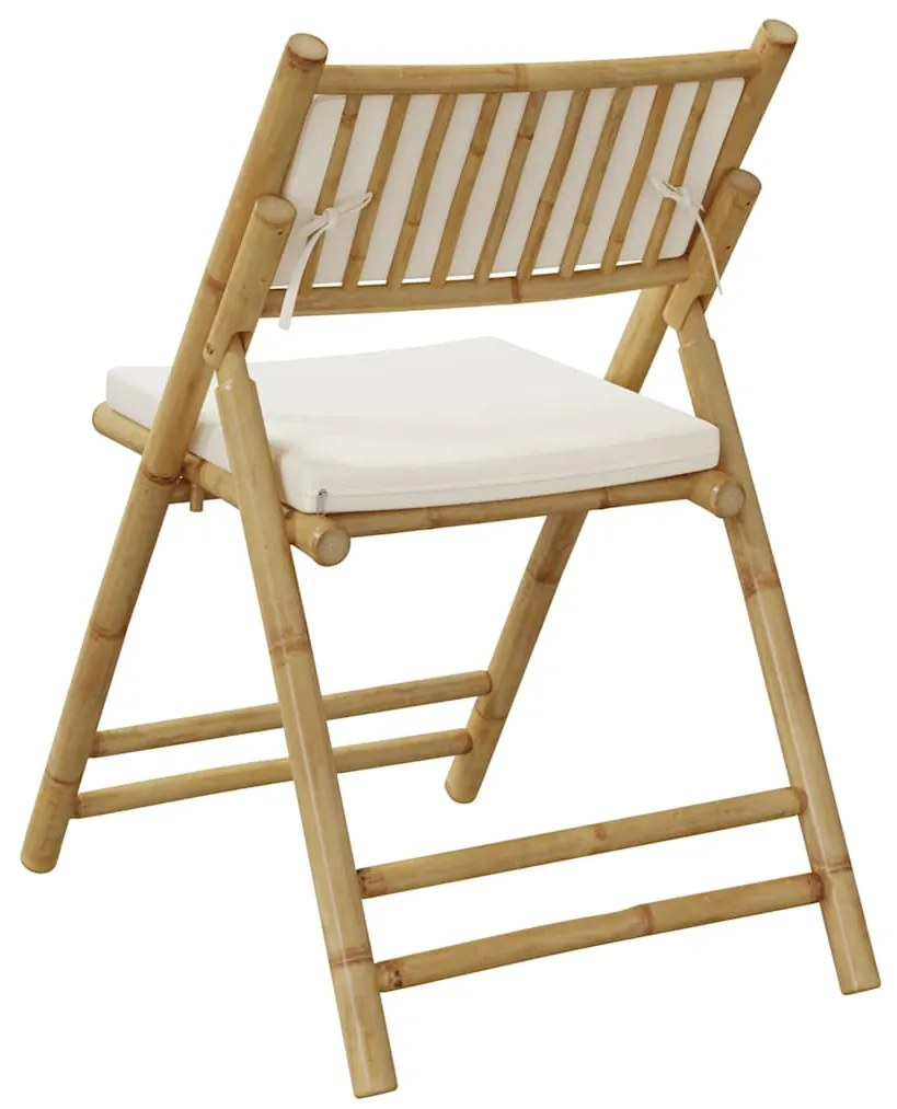 4 pcs cadeiras bistrô dobráveis c/ almofadões branco nata bambu