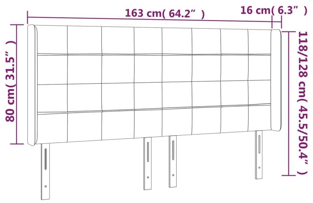 Cabeceira cama c/ abas veludo 163x16x118/128 cm cinzento-escuro