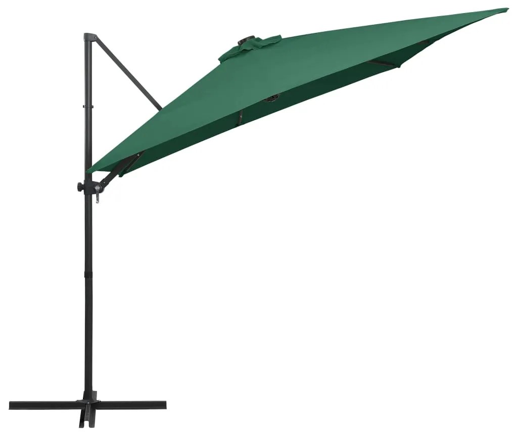 Guarda-sol cantilever c/ luzes LED e poste aço 250x250 cm verde