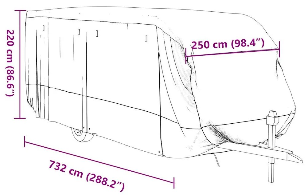 Cobertura caravana 732x250x220 cm tecido não tecido cinzento