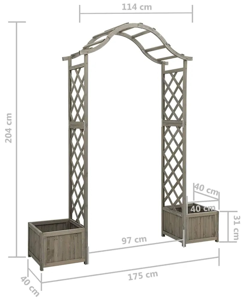 Pérgola de jardim com vasos madeira de abeto maciça cinzento