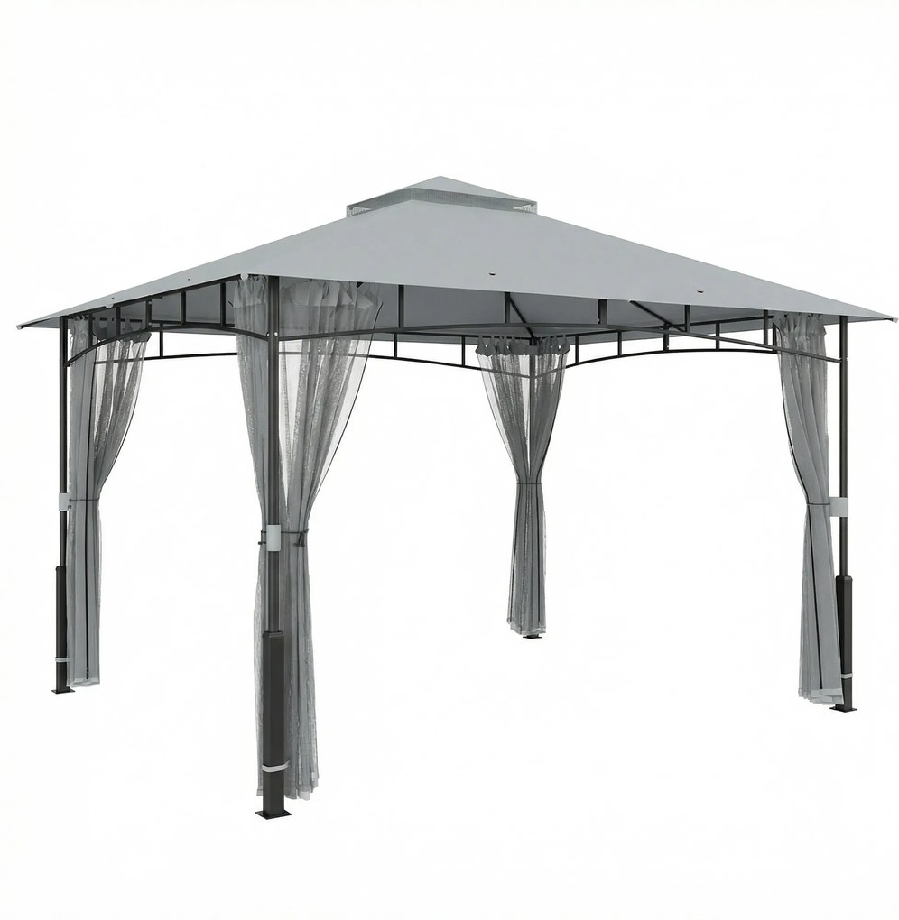 Outsunny Carpa para Jardim com Telhado Duplo Gazebo com Paredes de Rede UPF50+ para Exterior Terraço 360x300x275 cm Cinzento | Aosom Portugal