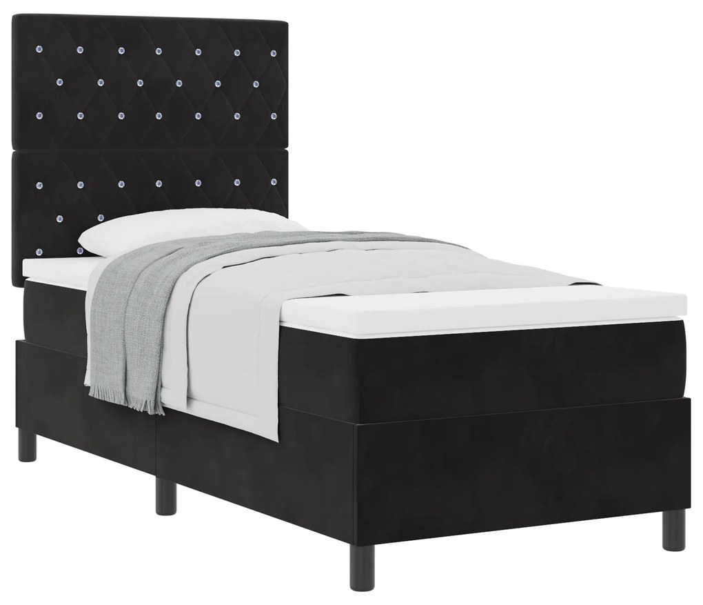 Camas Box Spring vidaXL com Colchão Preto 90x200 cm Veludo