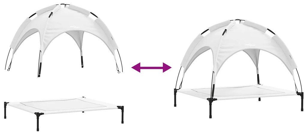 Cama Elevada para Cães com Teto Removível Cinza Prateado XL Aço