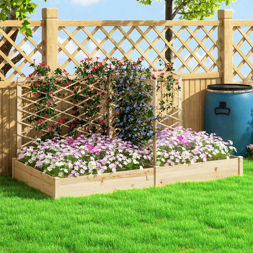 Floreira com 3 treliças modulares, floreira de madeira 222 x 114 x 109 cm, com acabamento em madeira natural