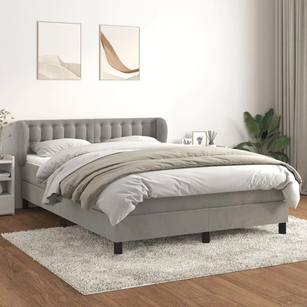vidaXL Cama com molas/colchão 140x190 cm veludo cinzento-claro