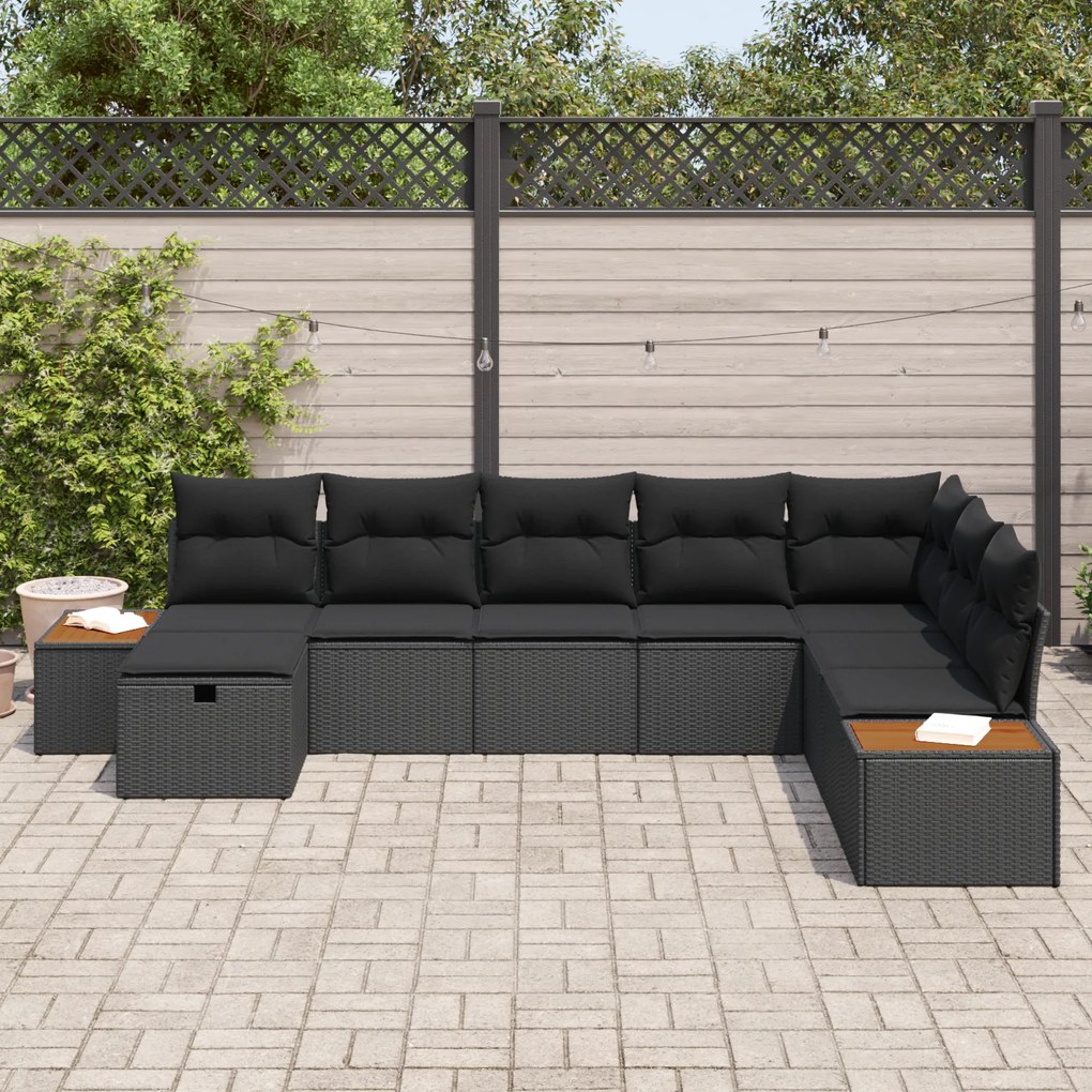 Conjunto de Sofá de Jardim vidaXL 8 Peças com Almofadas Polirattan Pre
