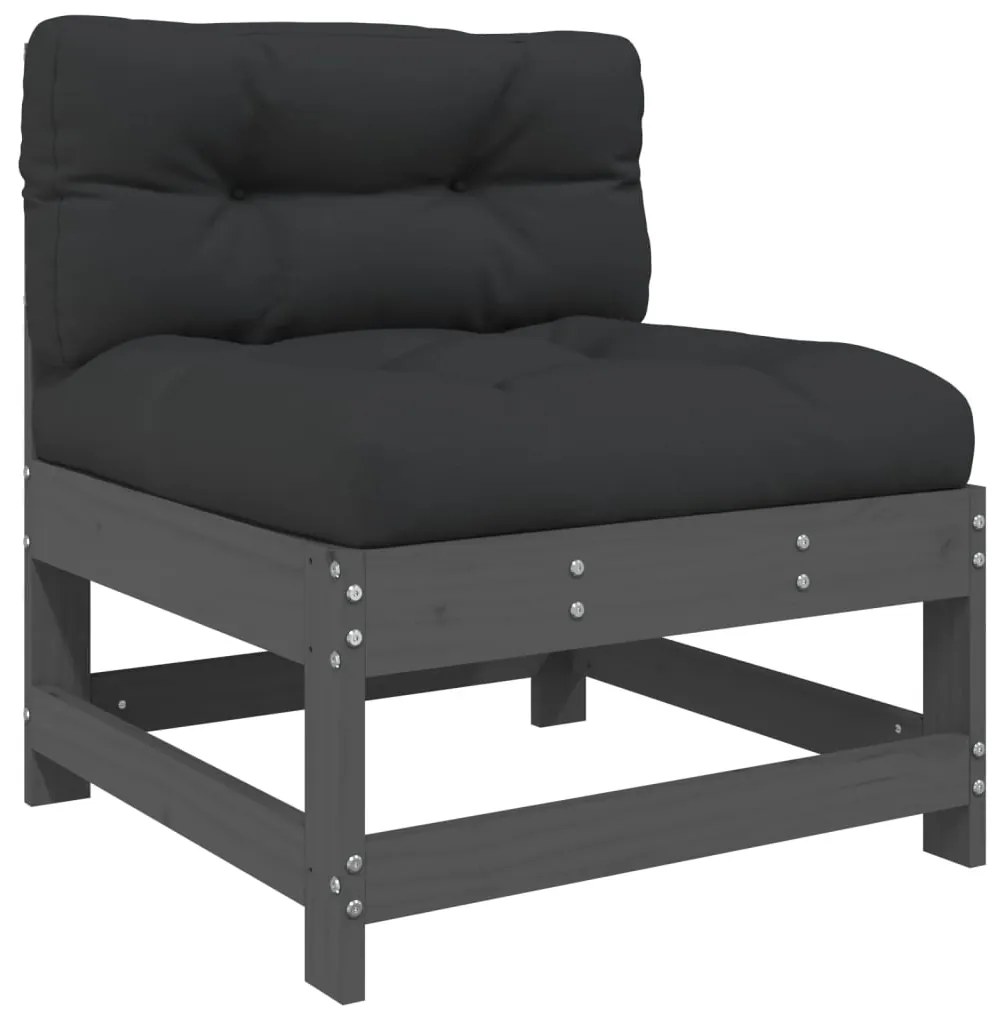 7 pcs conjunto lounge jardim c/ almofadões madeira maciça cinza