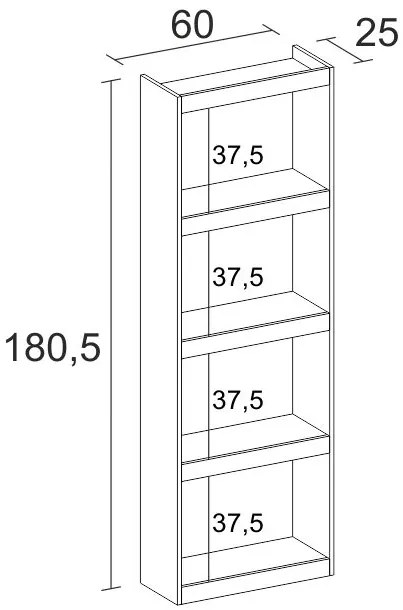 Estante TOTEM - 5 Níveis - para Sala de Jantar - Sala de Estar - Escritório - Unidade de Armazenamento - Estilo Moderno - Carvalho Preto 181 x 60 x 25