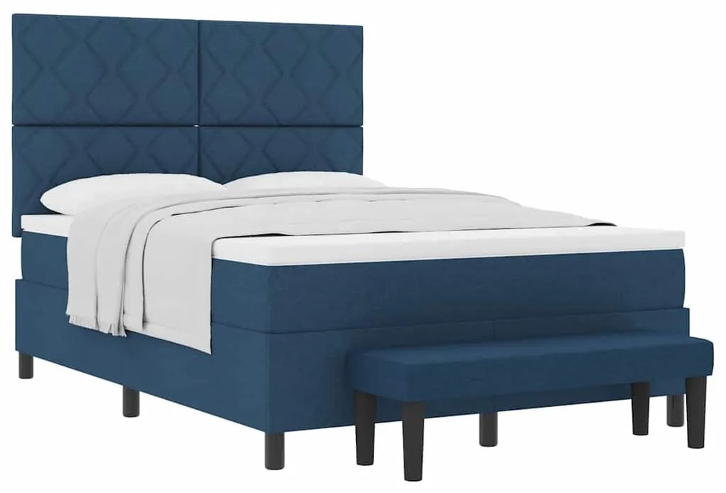 Cama Box Spring com Colchão e Banco Azul 140x190 cm Tecido