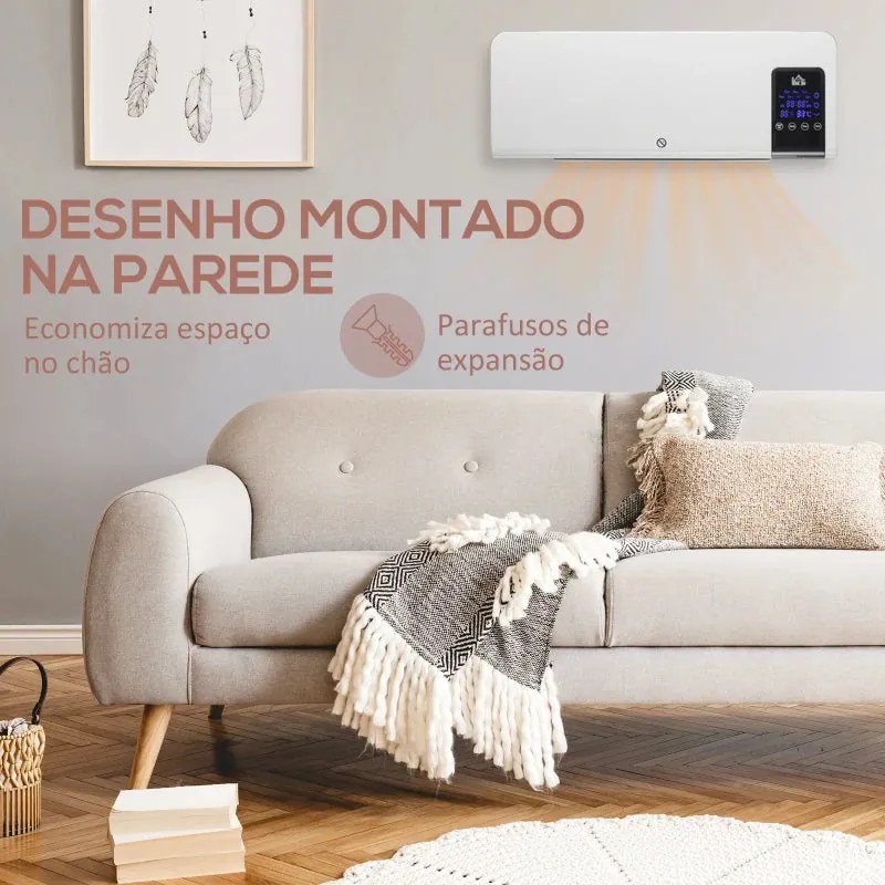 Aquecedor Elétrico de Parede com Controlo Remoto - Branco - 54,5x12x21