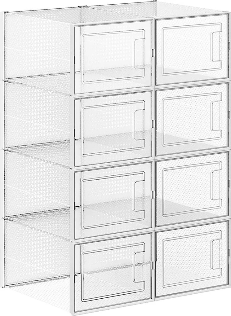 Conjunto de 8 caixas de sapatos empilháveis transparente, branco