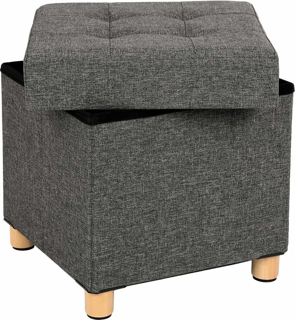 Banco arrumação 38 x 38 x 40 cm com pés de madeira cinzento escuro