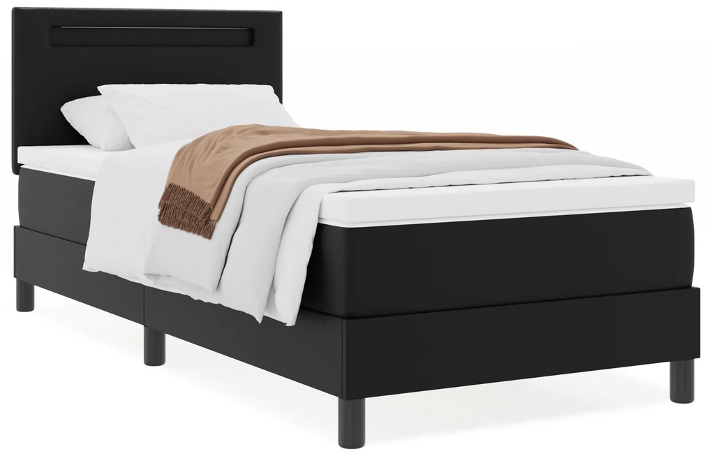 Cama Box vidaXL com Colchão Preta 90x200 cm de Couro Sintético, Cabece