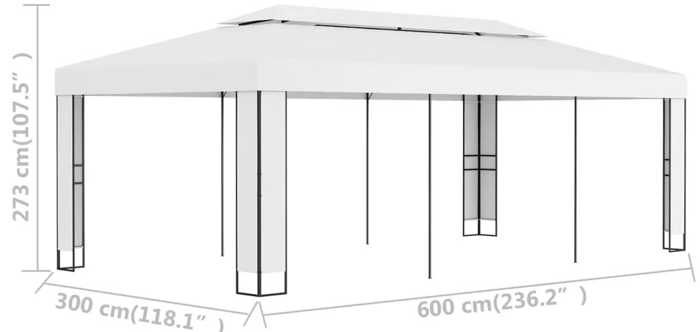 Gazebo com telhado duplo 3x6 m branco