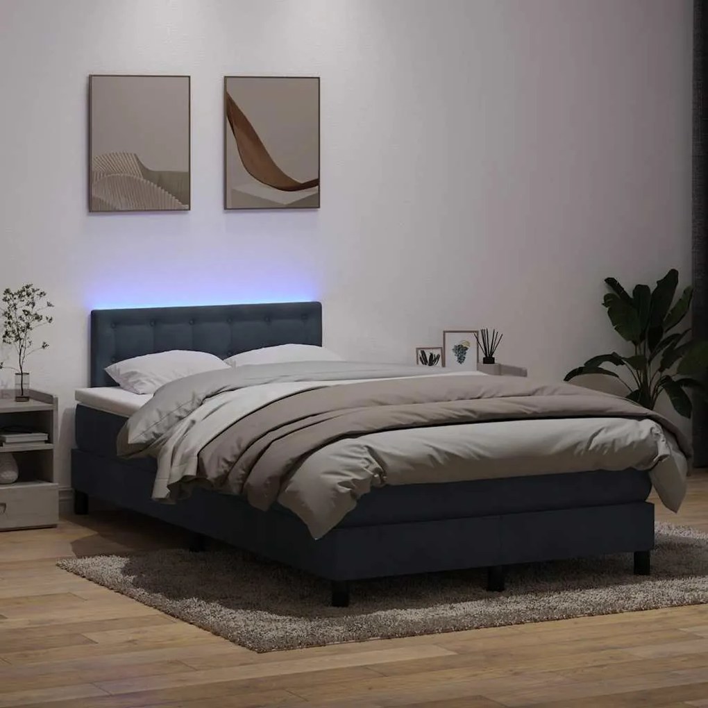 vidaXL Cama box spring c/ colchão e LED 120x210 cm veludo cinzento-escuro