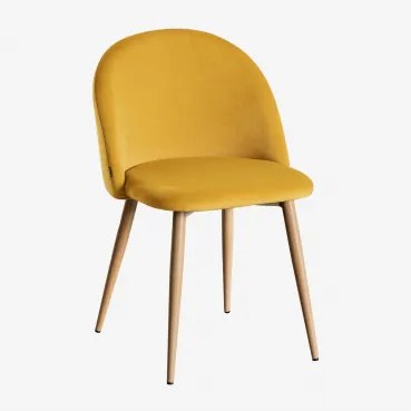 Pack De 2 Cadeiras De Jantar Em Veludo Kana Mostaza & Madeira Natural - Sklum