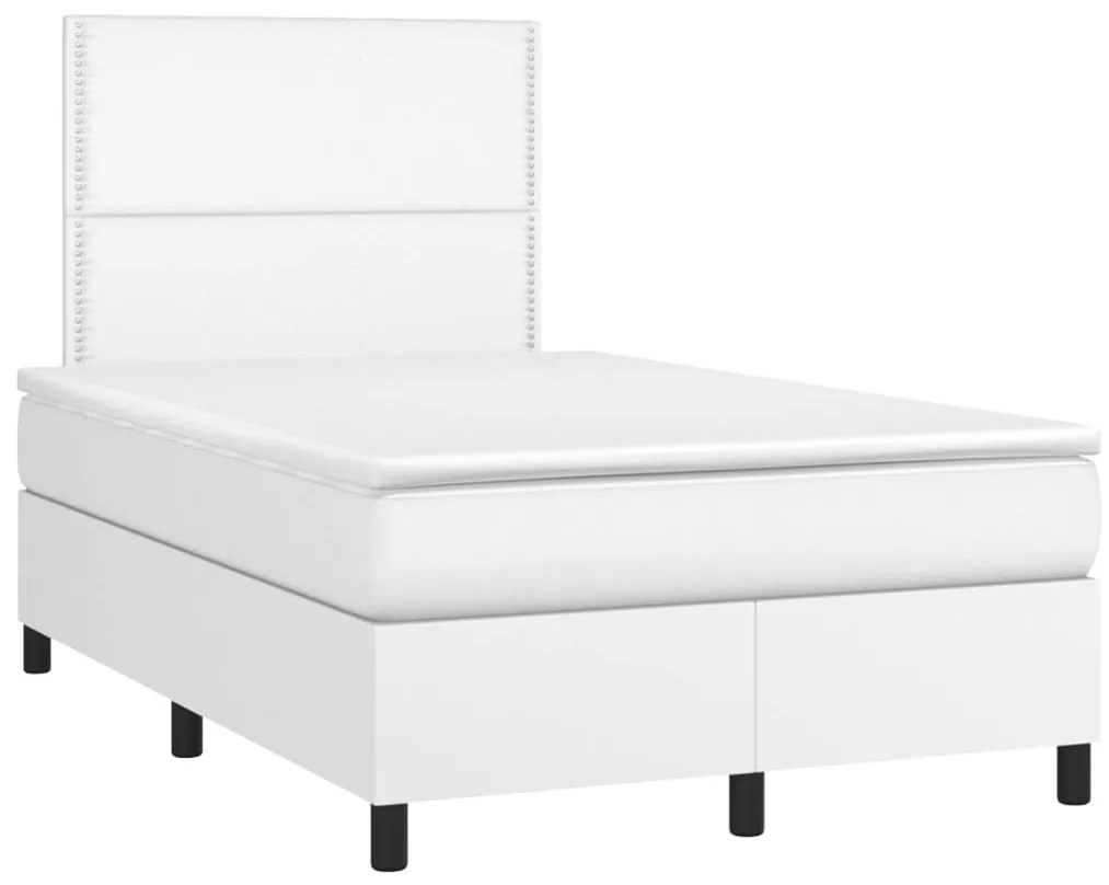 Cama box spring c/colchão/LED 120x200cm couro artificial branco