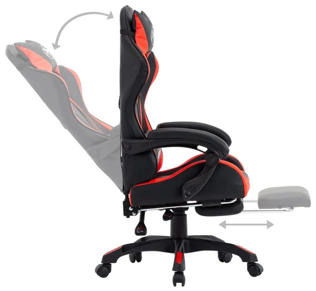 Cadeira estilo corrida c/ apoio pés couro artif. vermelho/preto