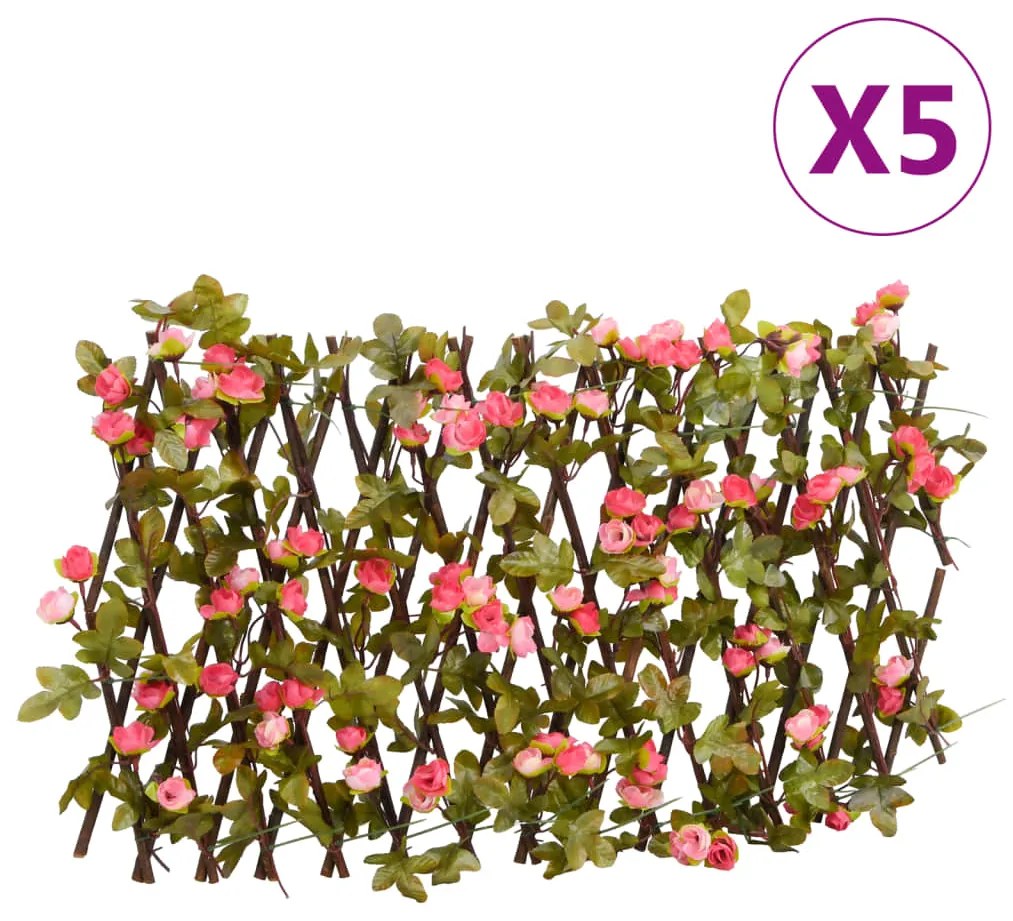 vidaXL Treliça hera artificial extensível 5 pcs 180x20 cm rosa escuro