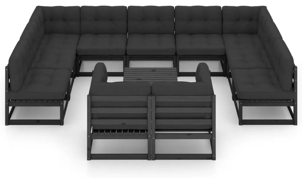 12 pcs conjunto longue jardim c/ almofadões pinho maciço preto