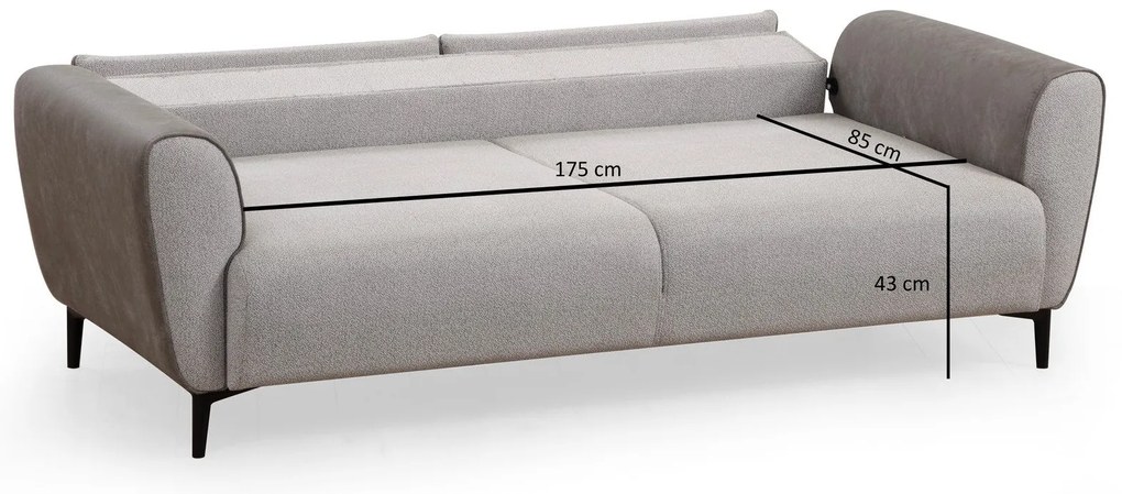 Sofá-Cama 3 Lugares Aren – Cinzento – 215x85x85 cm