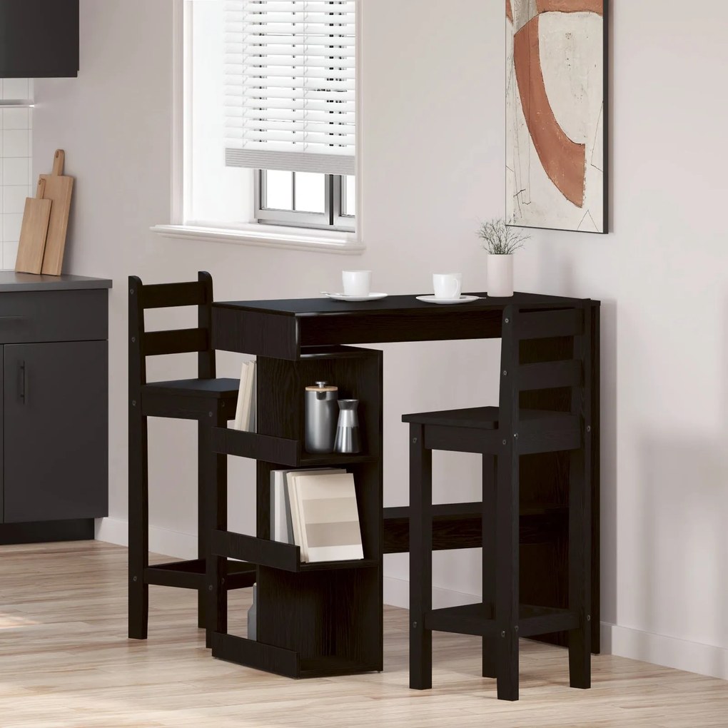 Mesa de Bar em Carvalho Preto com Prateleira de Armazenamento, 100x50x