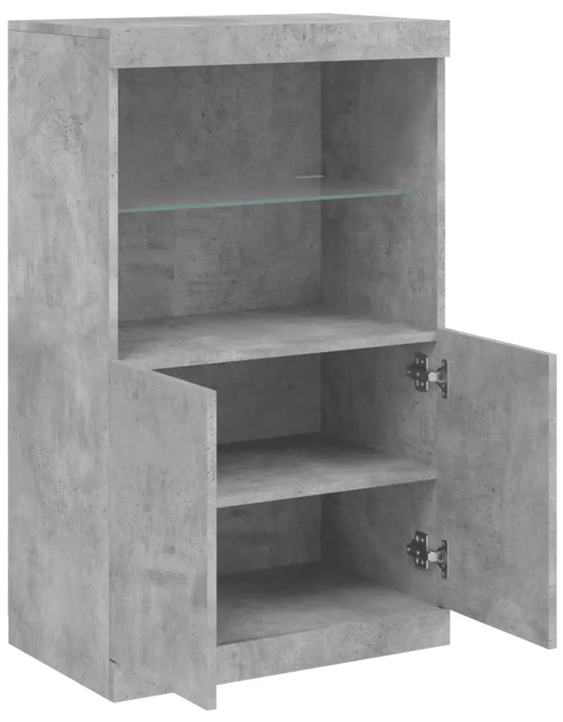 Aparador com luzes LED 60,5x37x100 cm cinzento cimento