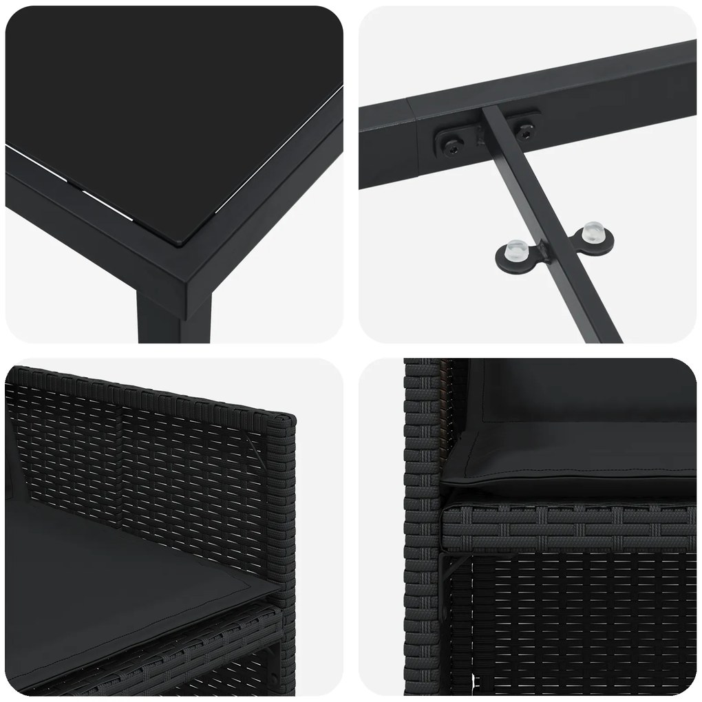 Conjunto de Jantar de Jardim vidaXL de 5 Peças com Almofadas Preto Rat
