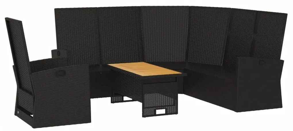 3 pcs conjunto lounge de jardim c/ almofadões vime PE preto