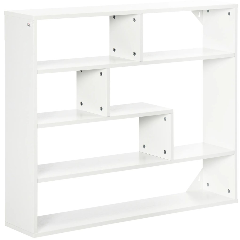 Estante de Parede de 4 Níveis com 7 Compartimentos Abertos para Sala de Estar Dormitório Escritório Estilo Moderno 94x19,5x80cm Branco