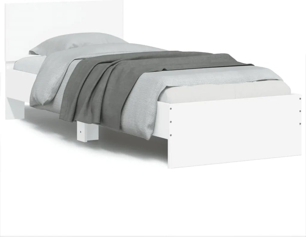 Estrutura de cama com cabeceira e luzes LED 75x190 cm branco