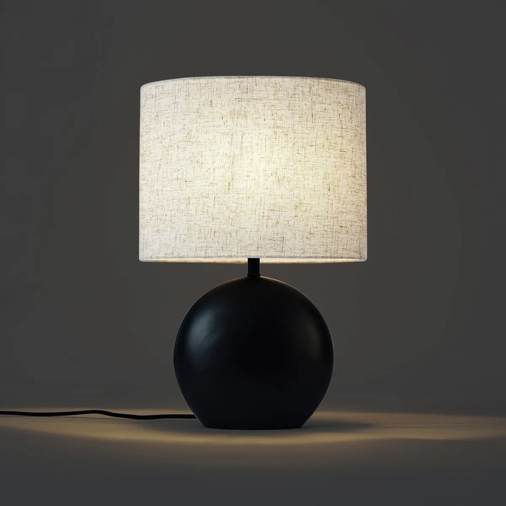 Candeeiro de Mesa Japandi Preto com Abajur de Linho - Timo