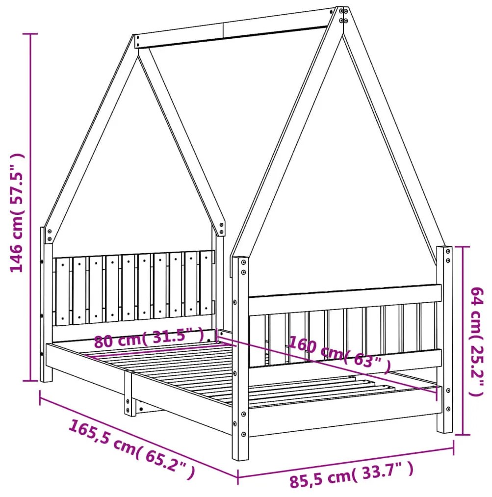 Estrutura de cama infantil 80x160 cm pinho maciço