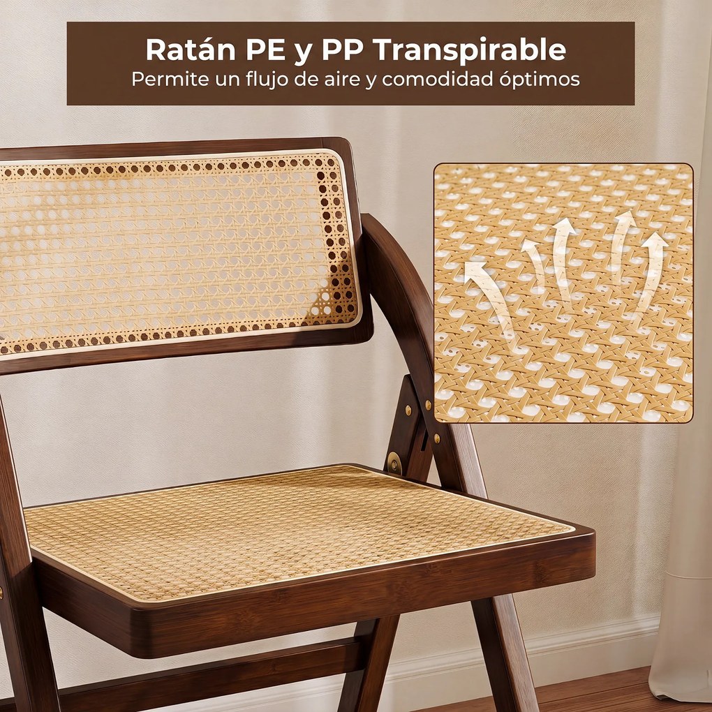 Conjunto de 2 Cadeiras de Jantar Dobráveis (MESA NÃO INCLUIDA), 56 x 49 x 80 cm, Encostos Rotativos de 360°, cor Nogueira