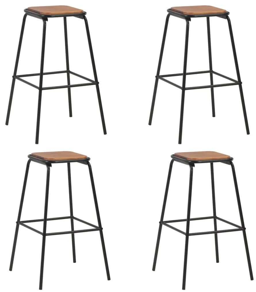 vidaXL Bancos de bar 4 pcs madeira de pinho maciça e aço preto