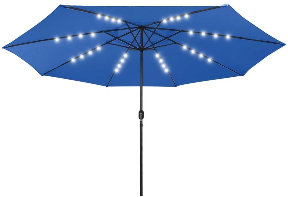 Guarda-sol de jardim com luzes LED 400 cm azul-ciano