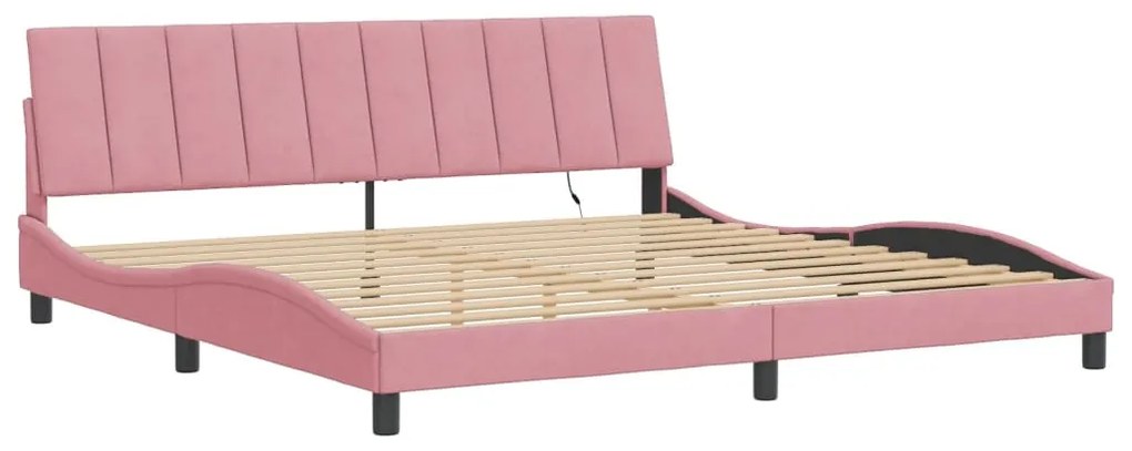 Estrutura de cama c/ luzes LED 200x200 cm veludo rosa