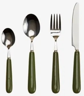 Conjunto De Talheres De 16 Peças Em Aço Inoxidável E Cerâmica Liamar Verde Azeitona Intenso - Sklum