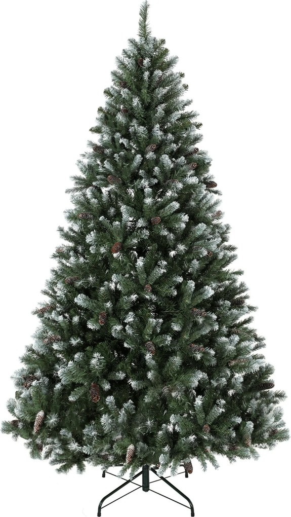 HOMCOM Árvore de Natal Artificial 180 cm com 802 Pontas Efeito Nevado, 59 Pinhas e Base Metálica Dobrável Verde e Branco | Aosom Portugal