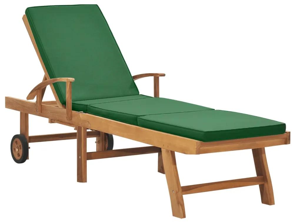 48024 vidaXL Espreguiçadeira com almofadão madeira teca maciça verde