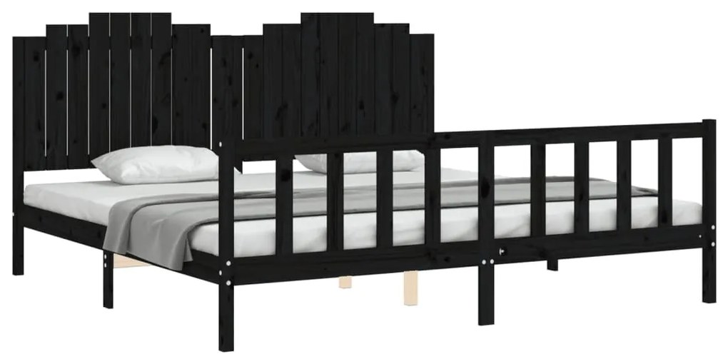 Estrutura de cama com cabeceira 200x200 cm madeira maciça preto