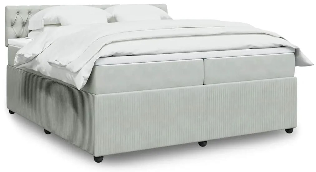 vidaXL Cama com molas/colchão 200x200 cm veludo cinzento-claro