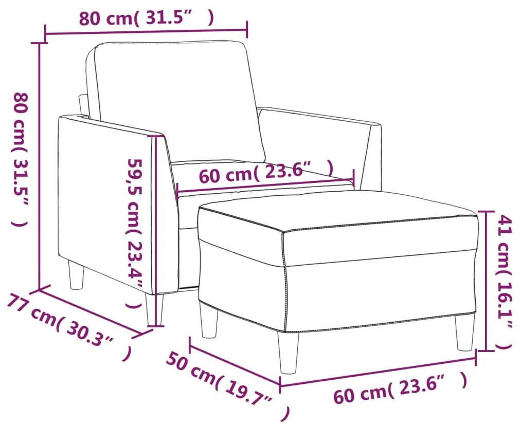 Poltrona com apoio de pés couro artificial 60 cm cinzento