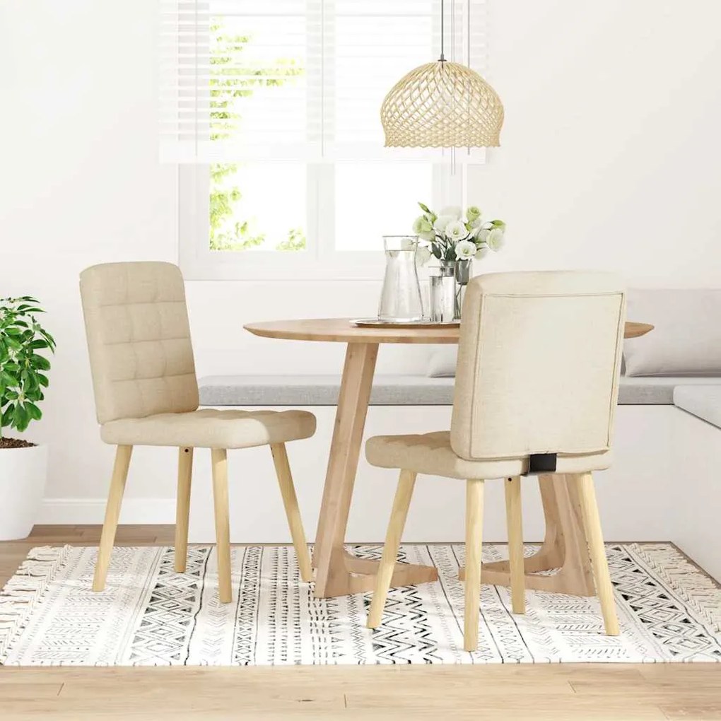 Cadeiras de jantar 2 pcs tecido cor creme