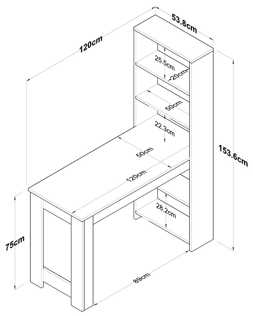 Mesa de Bar "Scandi" com Estante Incorporada – Nogueira e Branco, 120x